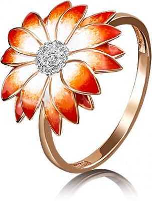 Кольцо Цветок с фианитами из красного золота