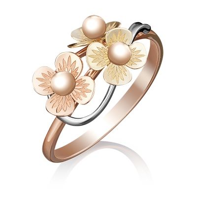 Кольцо Цветы из комбинированного золота