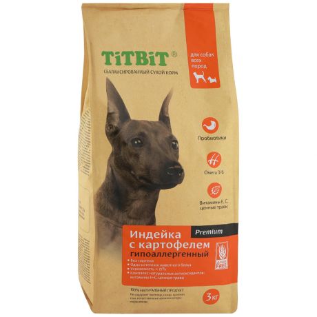 Корм сухой Titbit гипоаллергенный с индейкой и картофелем для собак всех пород 3 кг