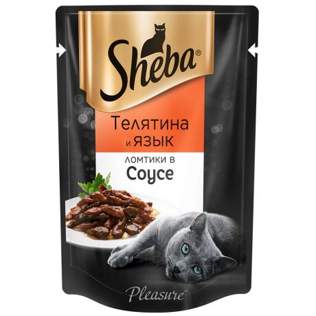 Корм влажный Sheba ломтики в соусе с телятиной и языком для кошек 85 г