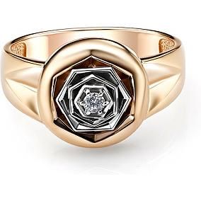 Кольцо Цветок с 1 бриллиантом из красного золота