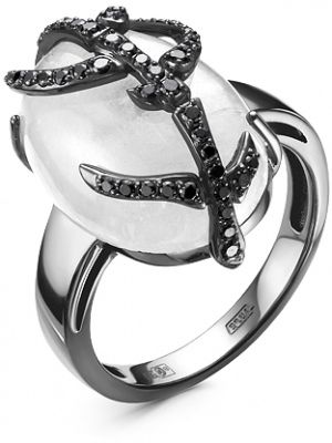 Кольцо с халцедоном и бриллиантами из белого золота
