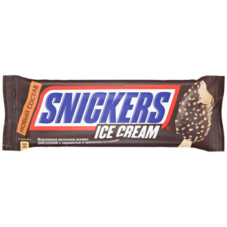 Мороженое Марс Snickers молочное с карамелью и арахисом покрытое глазурью 67 г
