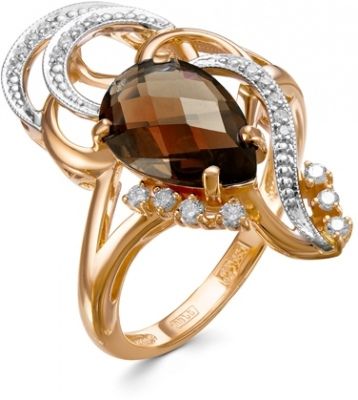 Кольцо с раухтопазом и бриллиантами из комбинированного золота