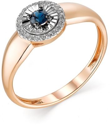 Кольцо с сапфиром и бриллиантами из красного золота