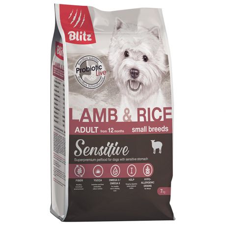 Корм сухой Blitz Adult Small Breeds Lamb&Rice с ягненком и рисом для собак мелких пород 7 кг