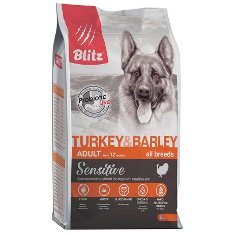 Корм сухой Blitz Adult Turkey&Barley с индейкой и ячменем для взрослых собак 2 кг