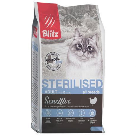 Корм Blitz Sterilised Cats Turkey с индейкой для стериллизованных кошек 2 кг