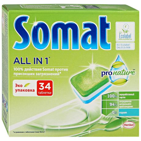 Таблетки для посудомоечной машины Somat All in 1 ProNature 34 штуки