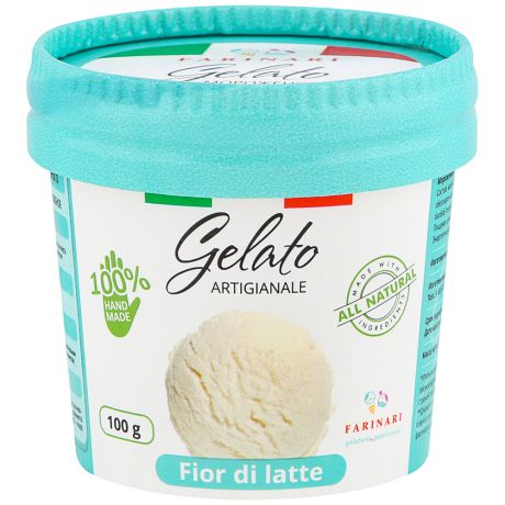 Мороженое Farinari Fior di Latte Джелато ремесленное сливочное в стаканчике с ложечкой 100 г