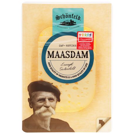 Сыр полутвердый Schonfeld Маасдам нарезка 45% 125 г