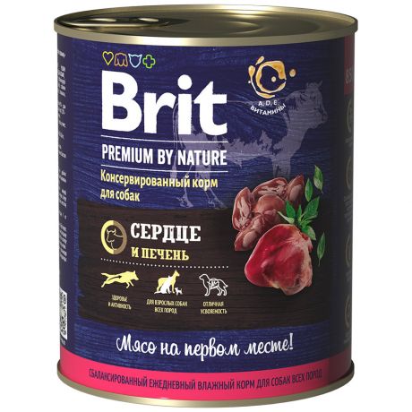 Корм влажный Brit Premium с сердцем и печенью для собак 850 г
