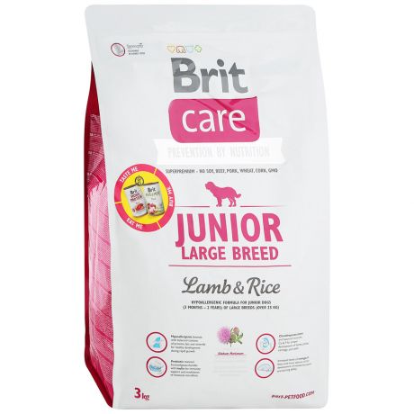 Корм сухой Brit Care с ягненком и рисом для щенков крупных пород 3 кг