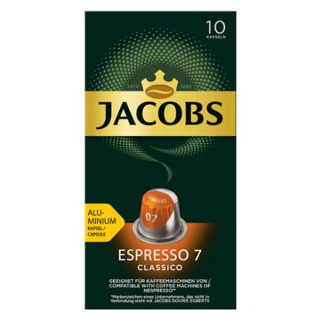 Кофе капсульный JACOBS MONARCH Espresso 7 Classico Nespresso, капсулы, совместимые с кофемашинами NESPRESSO®, крепость 7, 10х [8052287]