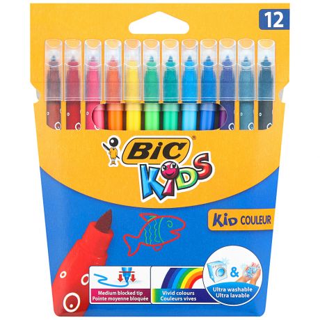 Фломастеры цветные Bic Kids Колор 12 цветов (толщина линии 0.8 мм, 12 штук)
