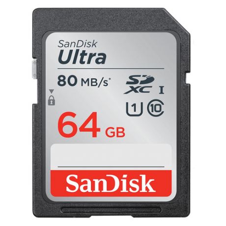 Карта памяти SDXC UHS-I U1 SANDISK Ultra 64 ГБ, 80 МБ/с, Class 10, SDSDUNR-064G-GN6IN, 1 шт.