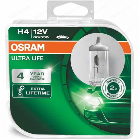 Галогенные лампы Osram H4 ULTRA LIFE, 12V, 60/55W, 2 шт, 64193ULT-HCB