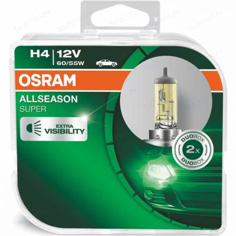 Галогенные лампы Osram H4 ALLSEASON, 3000К, 12V, 60/55W, 2 шт, 64193ALS-HCB