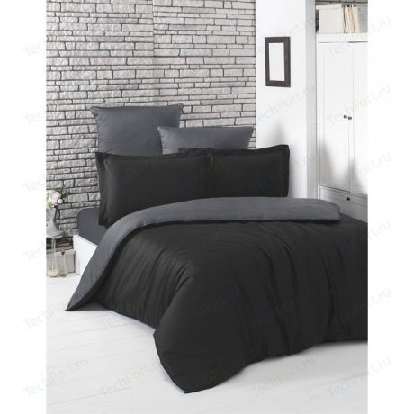 Комплект постельного белья Karna 1,5 сп, сатин, двухстороннее Loft черный-темно-серый (2983/CHAR008)