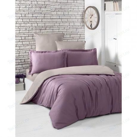 Комплект постельного белья Karna 1,5 сп, сатин, двухстороннее Loft светло-фиолетовый-капучино (2983/CHAR004)