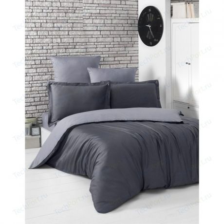 Комплект постельного белья Karna 1,5 сп, сатин, двухстороннее Loft темно-серый-серый (2983/CHAR006)