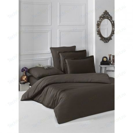 Комплект постельного белья Karna Евро, сатин, однотонный Loft шоколадный (2986/CHAR011)