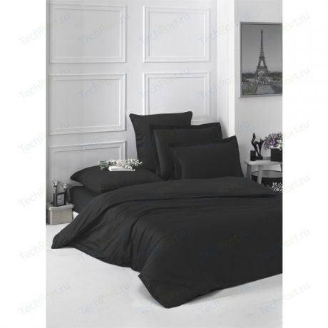 Комплект постельного белья Karna Евро, сатин, однотонный Loft черный (2986/CHAR010)