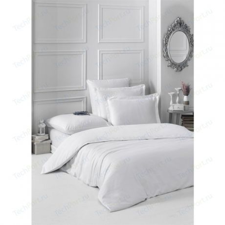Комплект постельного белья Karna Евро, сатин, однотонный Loft белый (2986/CHAR001)