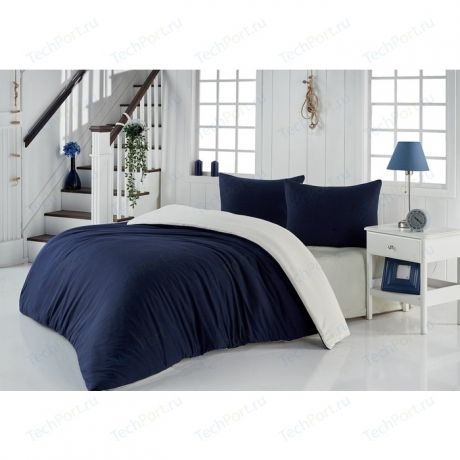 Комплект постельного белья Karna Евро, трикотаж, двухстороннее Sofa синий-кремовый (2988/CHAR013)