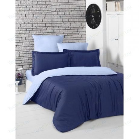 Комплект постельного белья Karna Евро, сатин, двухстороннее Loft темно-синий-голубой (2984/CHAR007)