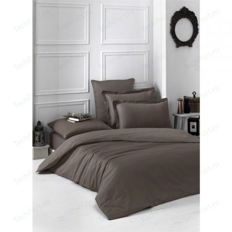 Комплект постельного белья Karna 1,5 сп, сатин, однотонный Loft коричневый (2985/CHAR004)