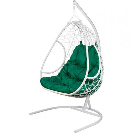 Двойное подвесное кресло BiGarden Primavera white зеленая подушка