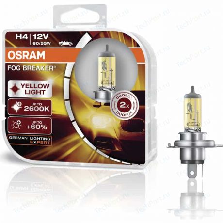 Галогенные лампы Osram H4 FOG BREAKER, 2600К, 12V, 60/55W, 2 шт, 62193FBR-HCB