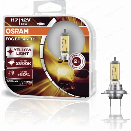 Галогенные лампы Osram H7 FOG BREAKER, 2600К, 12V, 55W, 2 шт, 62210FBR-HCB