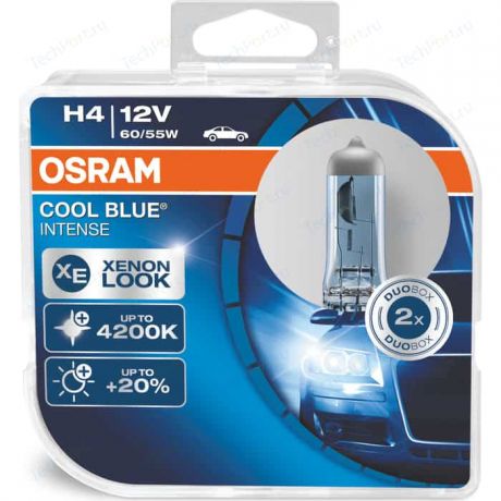 Галогенные лампы Osram H4 COOL BLUE INTENSE, 4200K, 12V, 60/55W, 2 шт, 64193CBI-HCB