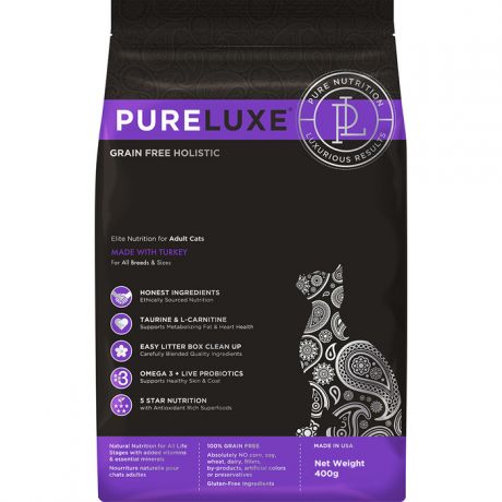 Сухой корм PureLuxe для взрослых кошек с индейкой 400г