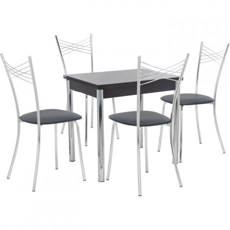 Набор мебели для кухни стол Мебель Импэкс Стол Лиль 1Р венге + стул Рейн к/з черный