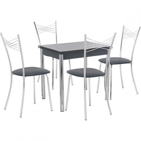 Набор мебели для кухни стол Мебель Импэкс Стол Лиль 1Р антрацит + стул Рейн к/з черный