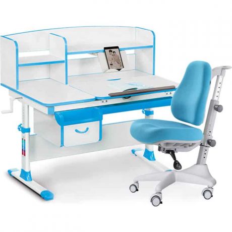 Комплект мебели (стол+полка+кресл+чехол) Mealux Evo-50 BL (Evo-50 BL + Y-528 KBL) белая столешница/пластик голубой