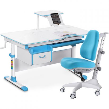 Комплект мебели (стол+полка+кресло+чехол) Mealux Evo-40 BL (Evo-40 BL + Y-528 KBL) белая столешница/пластик голубой