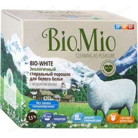 Стиральный порошок BioMio Bio-white Хлопок для белого белья без запаха, 1.5 кг