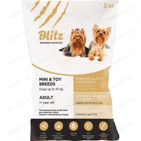 Сухой корм Blitz Petfood Superior Nutrition Adult Dog Mini & Toy Breeds up to10kg с курицей для взрослых собак миниатюрных и мелких пород 2кг