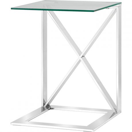 Журнальный столик Stool Group Кросс 40x40 прозрачное стекло, сталь серебро EET-008-C
