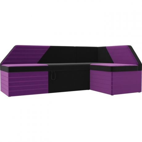 Кухонный угловой диван АртМебель Дуглас микровельвет черный фиолетовый правый угол