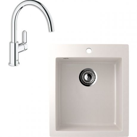 Кухонная мойка и смеситель EcoStone ES-014 Grohe BauEdge белая (ES-14-331, 31367000)