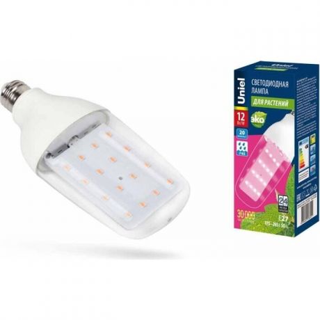 Лампа Uniel светодиодная для растений (UL-00007647) E27 12W прозрачная LED-B82-12W/SPBR/E27/CL PLP33WH
