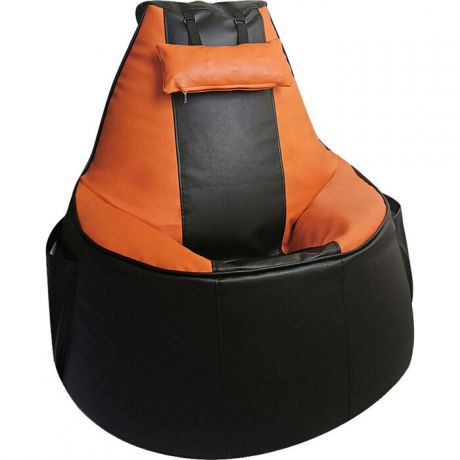 Бескаркасное игровое кресло Mypuff Геймер черно-оранжевое экокожа G_057_058