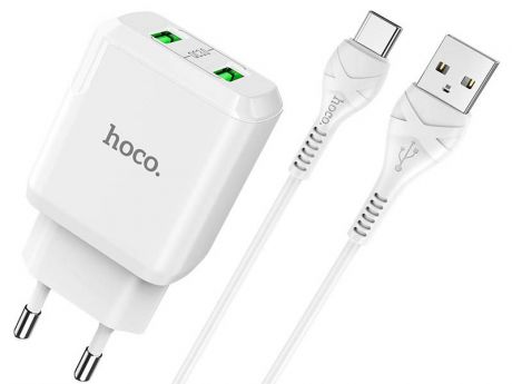 Зарядное устройство Hoco N6 Charmer 2xUSB 5V 3A QC3.0 + Cable USB Type-C White 6931474739001