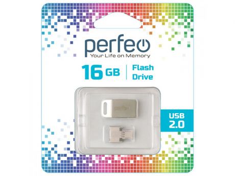 USB Flash Drive 16Gb - Perfeo USB 2.0 M05 Metal Series PF-M05MS016OTGR