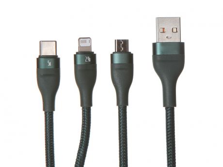 Аксессуар Baseus Flash Data Cable USB - M+L+C 5A 1.2m Green CA1T3-06